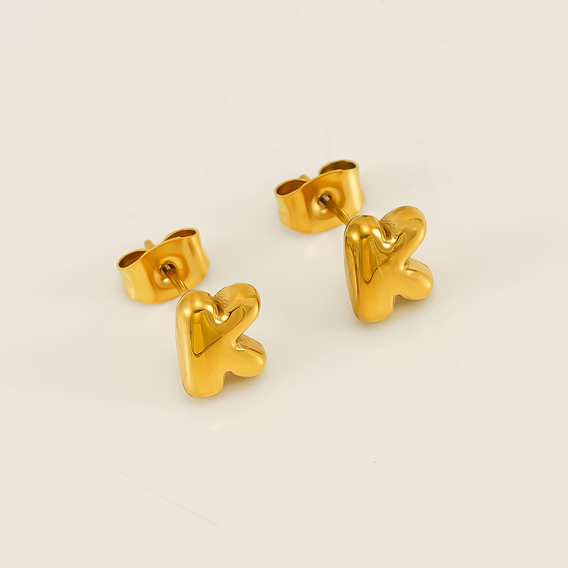 Gold color / 1 Pair Simple Series Elegant Letter K Titanium Steel  Gold Color Women's Stud Earrings Picture11